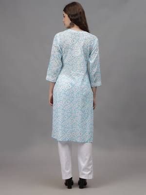 Blue mal-mal lucknowi chikankari kurta 2