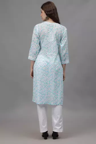 Blue mal-mal lucknowi chikankari kurta