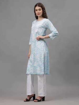 Blue mal-mal lucknowi chikankari kurta 3