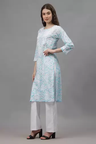 Blue mal-mal lucknowi chikankari kurta