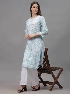 Blue mal-mal lucknowi chikankari kurta 4