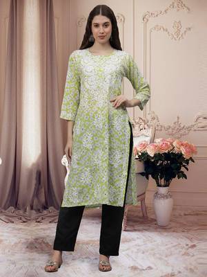 Light pista green mal-mal lucknowi chikankari kurta 1
