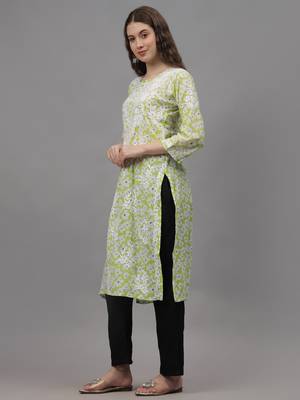 Light pista green mal-mal lucknowi chikankari kurta 3