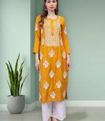 Mustard rayon lucknowi chikankari kurta