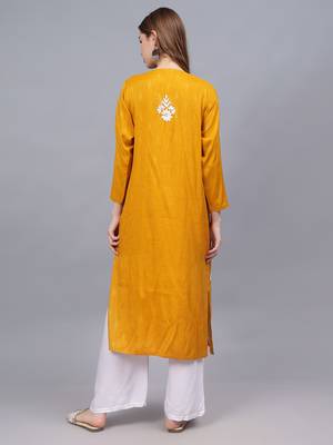 Mustard rayon lucknowi chikankari kurta 2