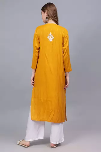 Mustard rayon lucknowi chikankari kurta