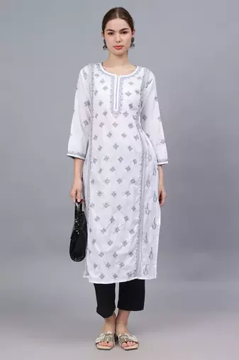 White cotton lucknowi chikankari kurta