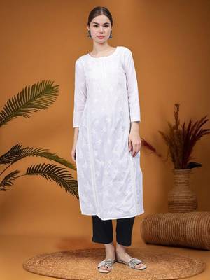 White cotton lucknowi chikankari kurta 1