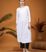 White cotton lucknowi chikankari kurta