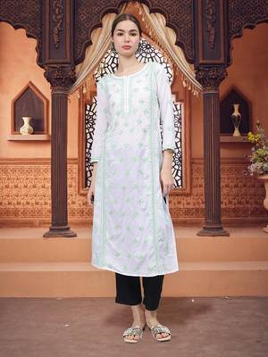 White cotton lucknowi chikankari kurta 1