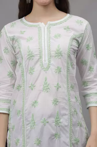White cotton lucknowi chikankari kurta