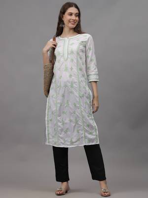 White cotton lucknowi chikankari kurta 3