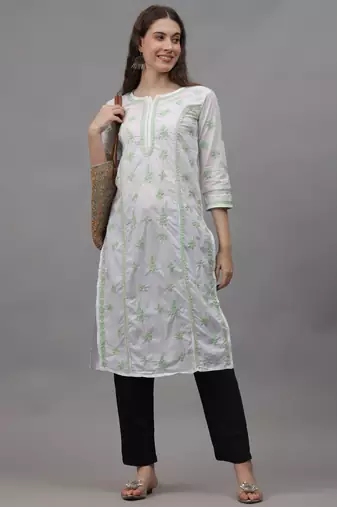 White cotton lucknowi chikankari kurta