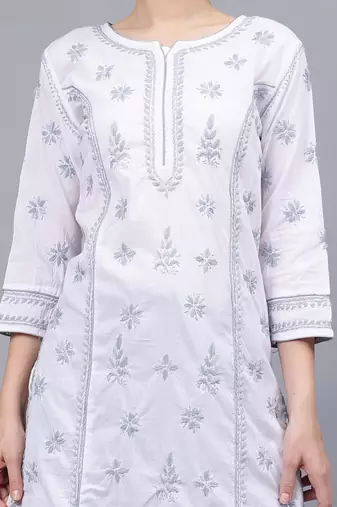 White cotton lucknowi chikankari kurta