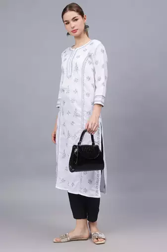 White cotton lucknowi chikankari kurta