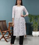 White cotton lucknowi chikankari kurta