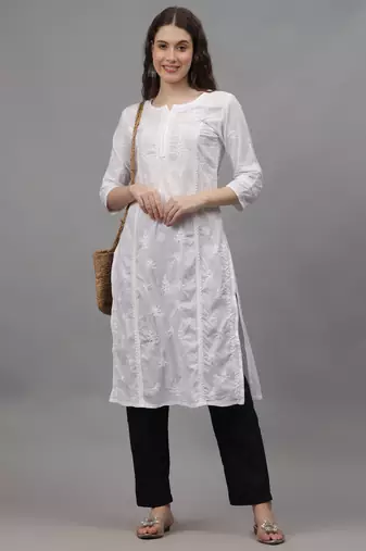 White cotton lucknowi chikankari kurta