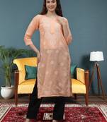 Apricot peach cotton lucknowi chikankari kurta