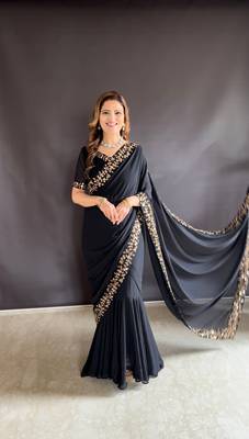 Black Colour Beautiful Georgette Fabric Gown Style Stitched Saree 1
