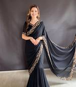 Black Colour Beautiful Georgette Fabric Gown Style Stitched Saree