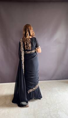 Black Colour Beautiful Georgette Fabric Gown Style Stitched Saree 3