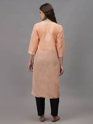 Apricot peach cotton lucknowi chikankari kurta 3