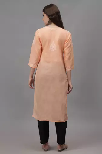 Apricot peach cotton lucknowi chikankari kurta