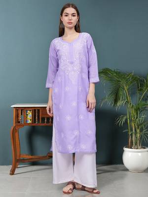 Mauve cotton lucknowi chikankari kurta 1