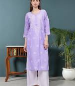 Mauve cotton lucknowi chikankari kurta