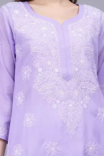 Mauve cotton lucknowi chikankari kurta