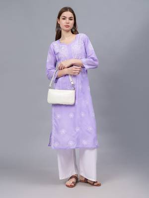 Mauve cotton lucknowi chikankari kurta 4