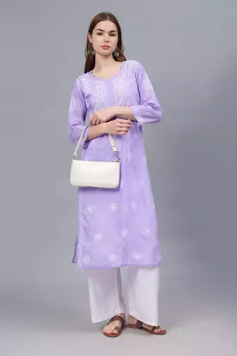 Mauve cotton lucknowi chikankari kurta