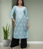Blue cotton lucknowi chikankari kurta