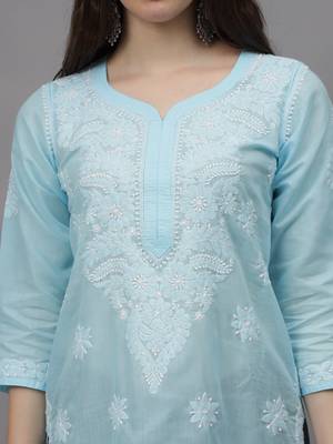 Blue cotton lucknowi chikankari kurta 2