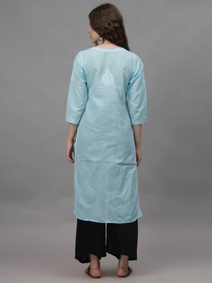 Blue cotton lucknowi chikankari kurta 3
