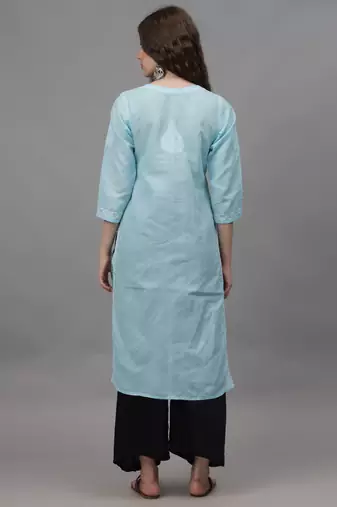 Blue cotton lucknowi chikankari kurta