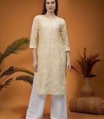 Beige cotton lucknowi chikankari kurta