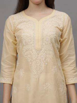 Beige cotton lucknowi chikankari kurta 2