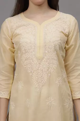 Beige cotton lucknowi chikankari kurta