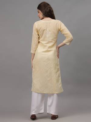Beige cotton lucknowi chikankari kurta 3