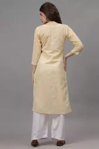 Beige cotton lucknowi chikankari kurta