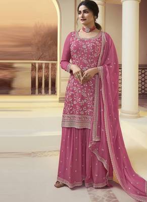 Pink viscose chinon silk salwar suit with dupatta 1