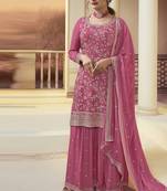 Pink viscose chinon silk salwar suit with dupatta