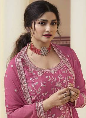 Pink viscose chinon silk salwar suit with dupatta 2