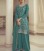 Teal viscose chinon silk salwar suit with dupatta