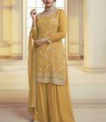 Yellow viscose chinon silk salwar suit with dupatta