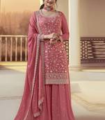 Peach viscose chinon silk salwar suit with dupatta