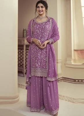 Purple viscose chinon silk salwar suit with dupatta 1