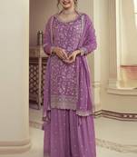 Purple viscose chinon silk salwar suit with dupatta