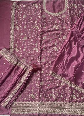 Purple viscose chinon silk salwar suit with dupatta 3